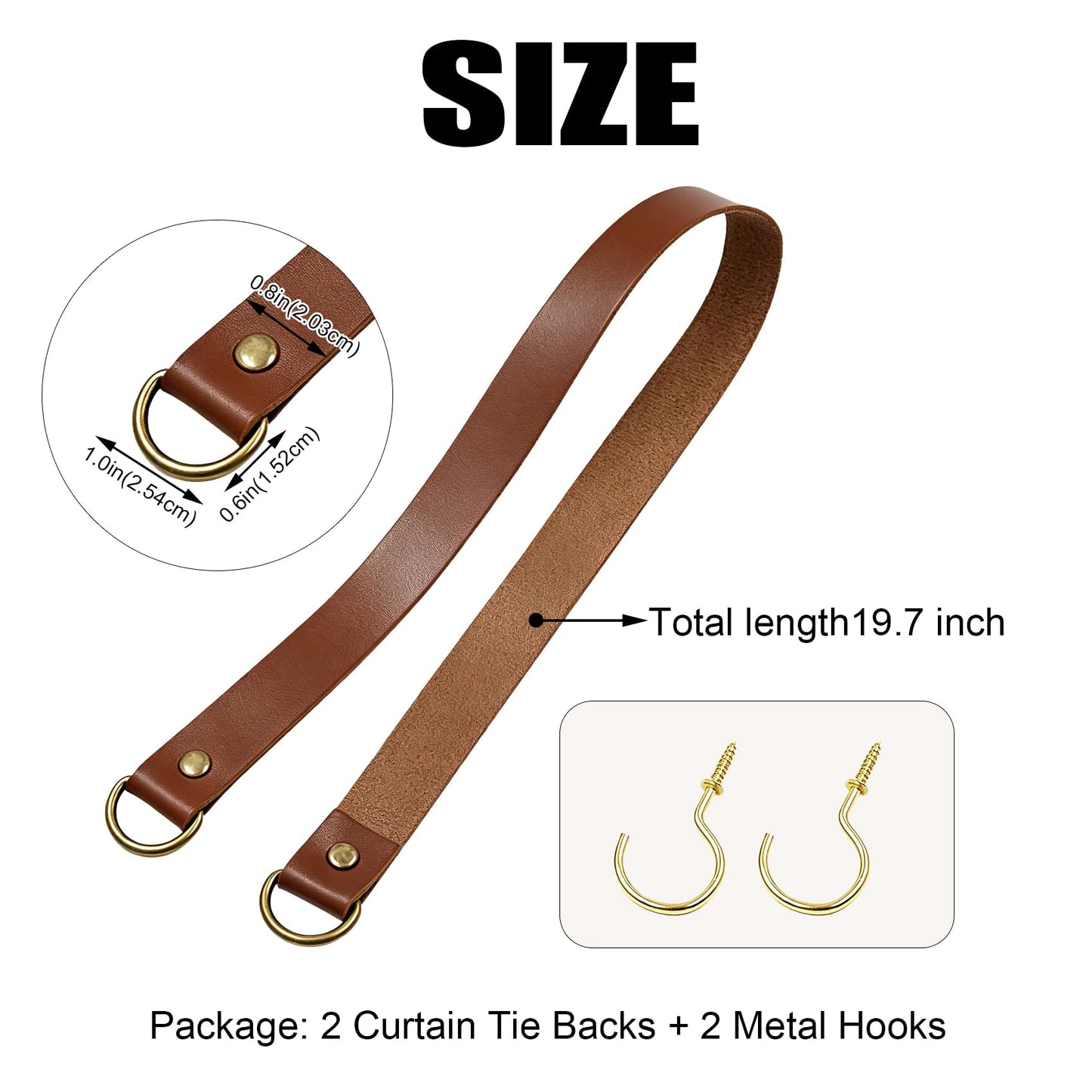 Leather Curtain Tie Backs - 2 Pcs Wall Mounted Curtain Holdbacks with Metal Hooks, Leather Drapery Tiebacks for Living Room Bedroom Cafe, Vintage Curtain Tie Backs for Thick/Thin Curtains (Red Brown)