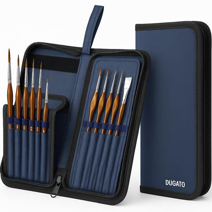 DUGATO Short Paint Brush Holder & Organizer 5.4x10.7 Inches, Blue Canvas Bag for Brushes up to 9.3" Length, Case with 15 Slots, Artist Brush Carrying Case (Brush Not Included)