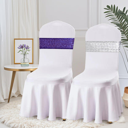 Eternal Beauty Pack of 50 Purple Chair Sashes Band Bows Sequin Chair Sashes for Wedding Cover Decorations