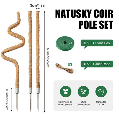 3 Pack Moss Pole, 50 Inch Moss Poles for Climbing Plants Stakes Indoor Monstera Support Tall Large Bendable Long Coco Coir DIY for Potted Plants, Pothos, Philodendron