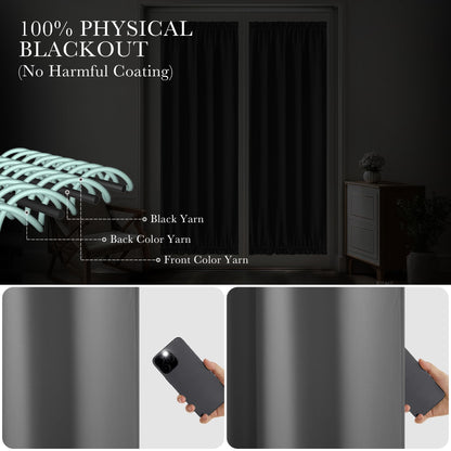 PONY DANCE Grey Back Door Curtains for Door Window, 100% Blackout Dual Rod Pocket Privacy French Curtain for Kitchen, Thermal Insulated Small Window Drapes for Classroom, W25 x L40, 1 Panel