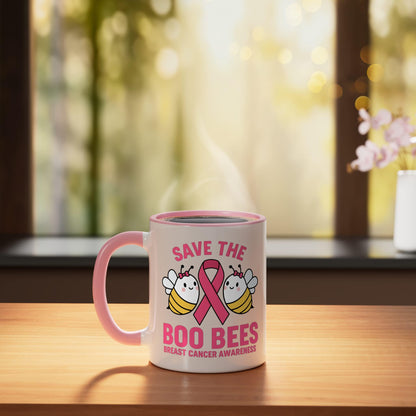 Halloween Save The Boo Bees Breast Cancer Awareness Ribbon Ceramic Mug, Pink/White