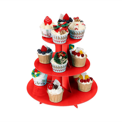YLDW Cupcake Stand 2Pcs, 3-Tier Cupcake Stand Display, Cardboard Cup Cake Tower Stand, Disposable Dessert Stand for Birthday Tea Party Baby Shower Treat Decorations, Red