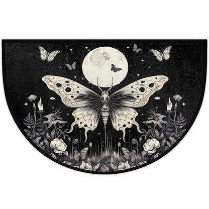 DXTKWL Retro Gothic Butterfly Half Round Door Mat Indoor Entrance, Moon Flower Non Slip Absorbent Doormats 24 x 36 inch Semi Circle Door Floor Mats Area Rugs for Home Kitchen Patio
