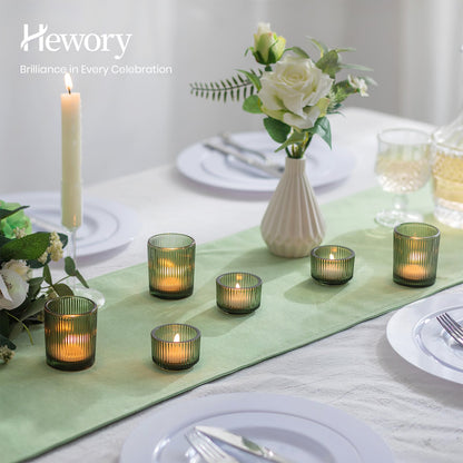 Hewory Glass Tealight Candle Holder: 8 Pcs Dark Green Votive Tea Lights Candle Holder, Ribbed Tea Light Holders Fall Decorations for Thanksgiving Table Centerpiece Wedding Party Home Decor