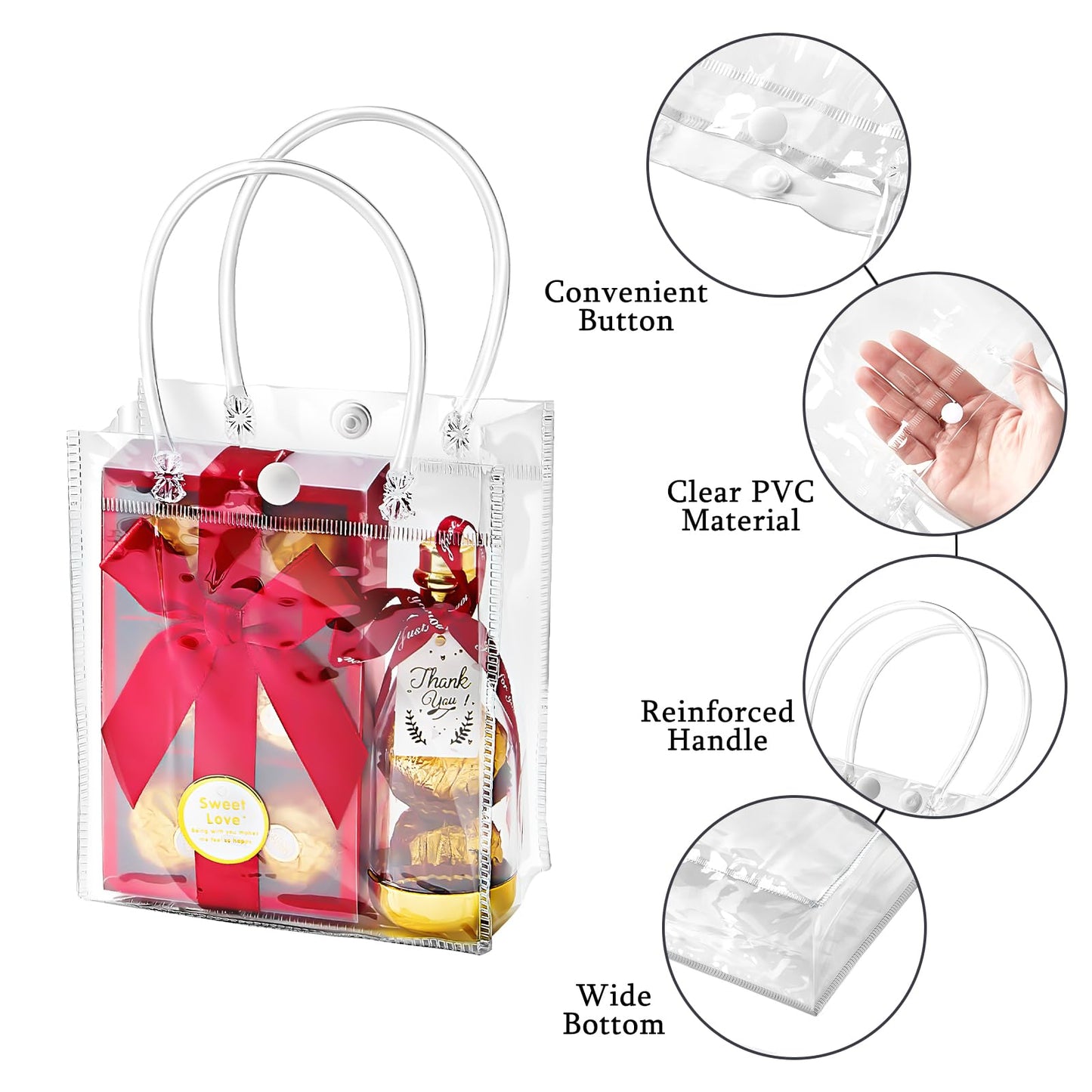 Ohuimrt Clear Plastic Gift Bags with Handles, 50 PCS, 5.9" x 4.92" x 2.75"