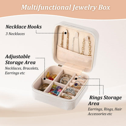Nodaaiie 6 Pack White Travel Jewelry Case, PU Leather Mini Jewelry Organizer Box, Portable Earring Storage Box for Women, Girls, Bridesmaid Gifts(3.94 x 3.94 x 1.97 Inches)