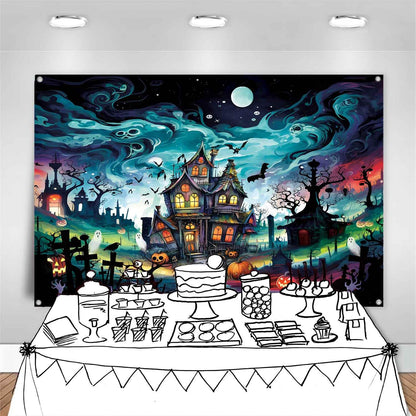 LDWLYW Halloween Cemetery Backdrop Horror Halloween Party Decorations Scary Haunted House Graveyard Wall Banner Photography Background Indoor Outdoor Photo Booth Props for Kids 7x5 ft