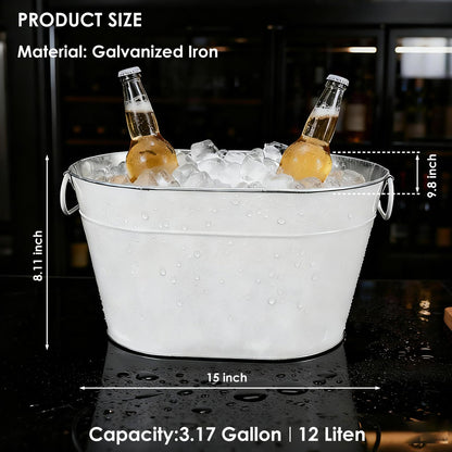 1PC Galvanized Tub Ice Bucket for Parties, Thick Metal Galvanized Drink Buckets, Beverage Tub with Handles, Drink Bucket for Indoor & Outdoor Party (White)