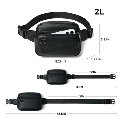 Leresas 2L Fanny Packs for Women Men Corss Body Belt Bag Waist Pack Vegan Leather Trendy Travel Cycling Waterproof Black