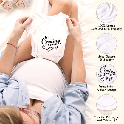 Pregnancy Announcement, Coming Soon Baby Announcements Ideas Set Include Felt Letter Board, Baby Onesie, Booties, Photo Frame and Wooden Blocks, Pregnancy Announcement Photo Props Gender Reveal Gifts
