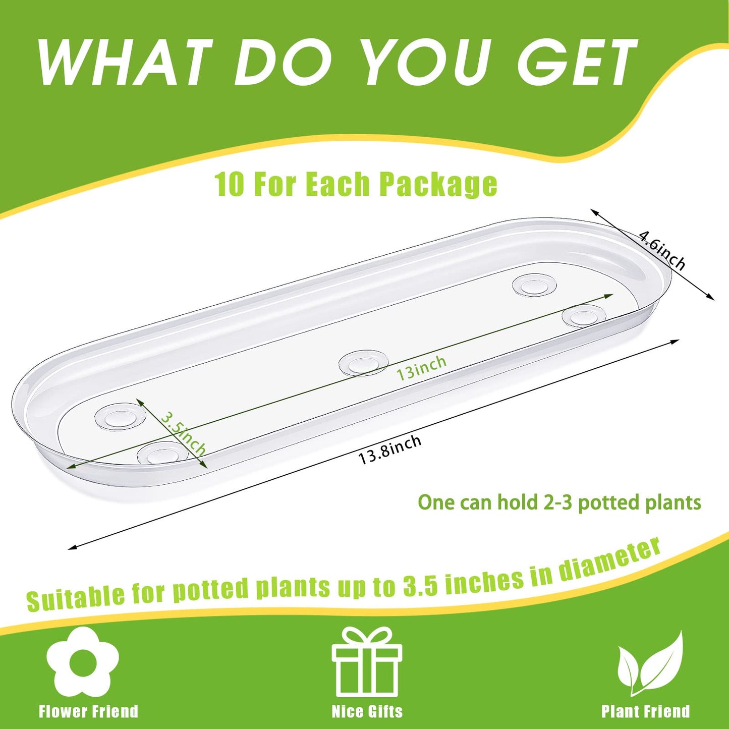 Juexica 10 Pcs 14 x 4.6 Inch Plant Tray Plastic Plant Saucer Window Sill Tray Rectangular Drip Trays Plastic Oval for Indoors Flower Pots for Window Sills and Shelf