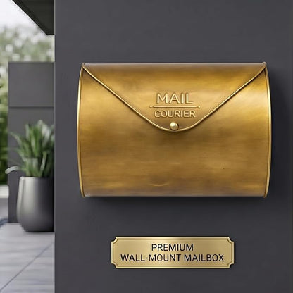 Gold Wall Mount Mailbox for Outside,Waterproof Metal Mailboxes with Rust-Proof Galvanized Steel,Large Capacity Envelope Mailbox for House,12.99 x 10.35 x 3.5 Inch