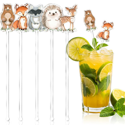 20 Pcs Woodland Animal Stir Sticks - 5 Cute Animals, Coffee Drink Stir Sticks Reusable for Animal Party/Woodland Baby Shower/Birthday Tea Coffee Bar Decorations, Party Supplies