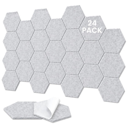 TOMAIX 24 Pack Hexagon Panel, 12"X10"X 0.4"Gray Hexagon Self Adhesive Soundproof Wall Panels, High-Density Sound Absorbing Panels, Acoustic Treatment Panels