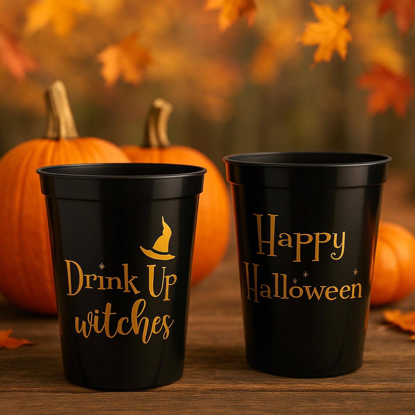 Drink Up Witches Halloween Cups For Adults, Set of 12 Black Party Cups, 16 Oz Each Reusable Plastic Cup, Halloween Party Favors For Adults, Perfect Spooky Cup for Drinkware and Decorations