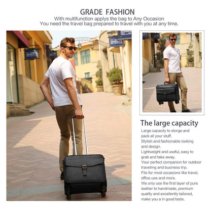Leathario Leather Rolling Laptop Case Wheeled Briefcase Suitcase Roller Boarding