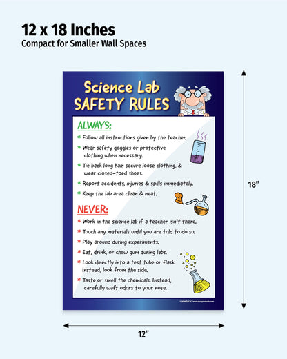 ZOCO – Science Lab Safety Rules Poster – Laminated 12x18 Classroom Chart for Middle & High School – Chemistry, Biology, Physics Laboratory Decor for Teachers & Students