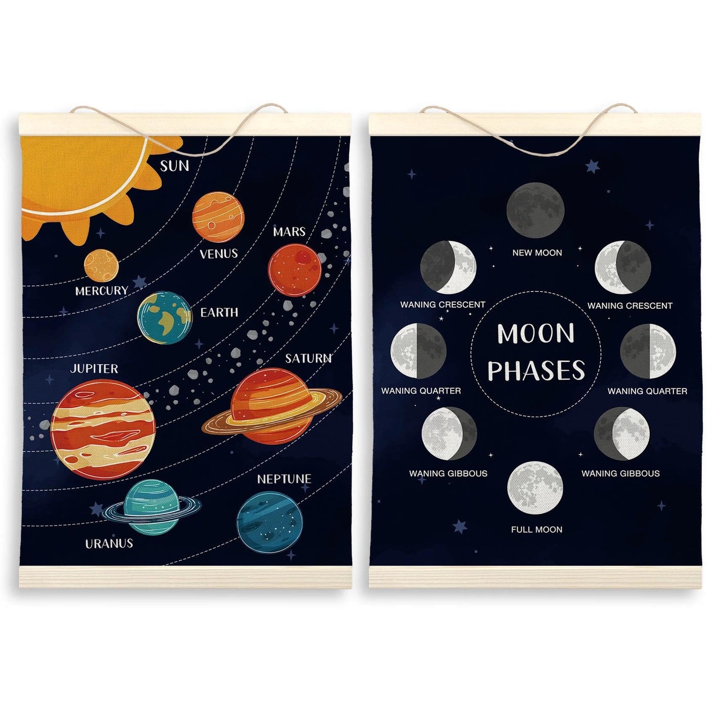 LKETW Space Nursery Poster Hanger Frame 12x16 Inch, Solar System Galaxy Wall Art Posters for Classroom, Space Educational Hanging Banner Decor for Kids Boy Girl Nursery Room Bedroom Playroom, Set of 2
