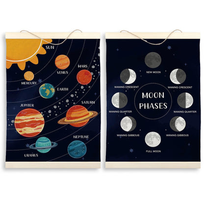 LKETW Space Nursery Poster Hanger Frame 12x16 Inch, Solar System Galaxy Wall Art Posters for Classroom, Space Educational Hanging Banner Decor for Kids Boy Girl Nursery Room Bedroom Playroom, Set of 2