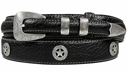 Silver Engraved Ranger Star Concho Genuine Leather Western Ranger Belt (Black, 42)
