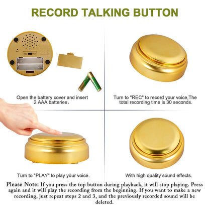 MOYEIKH Recordable Button Talking Buttons 30 Second Voice Recording Buttons -Sound Button -Easy Button for Classroom Game Buzzer Dog Buttons for Communication Gag Gift and Stocking Stuffer