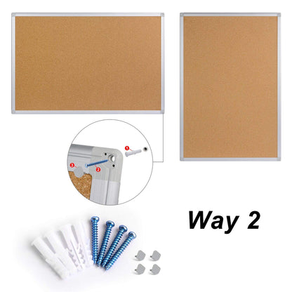 Board2by Large Cork Board Bulletin Board 48 x 36, Silver Aluminium Framed 4x3 Corkboard, Office Board for Wall Cork, Wall Mounted Notice Pin Board with 15 Push Pins for School, Home & Office