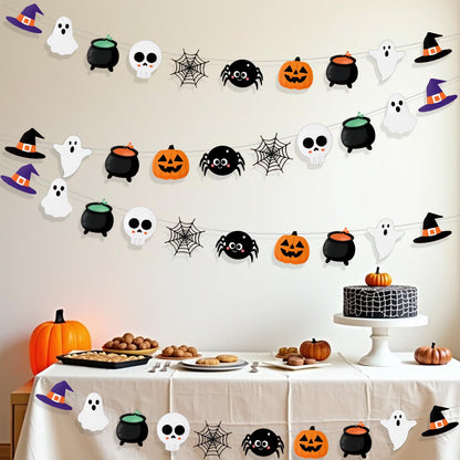 Halloween Party Decorations Hallowee Hanging Banner Holiday Party Decorations with Hallowee Witch Ghost Pattern Card Banner Cute Halloween Decor, Hocus Pocus Hallowee Decorations