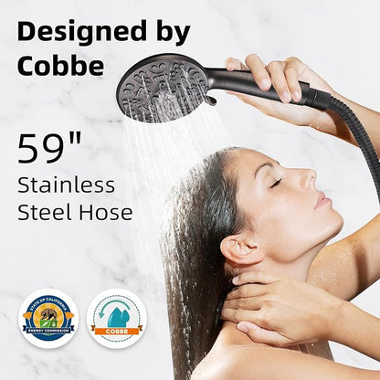 Cobbe 8-Setting Handheld Shower Head Bathroom Showerhead Set - Detachable Shower Heads with 5ft Stainless Steel Hose and Brass Swivel Bracket (ORB)