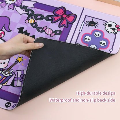 PERFECTSIGHT Cute Cat Desk Pad Kawaii Kitty Desk Mat, Large Gaming Mouse Pad, Funny Halloween Deskmat Mousepad, Anime Laptop Keyboard Pad Office Home Decor for Women Girls, Purple