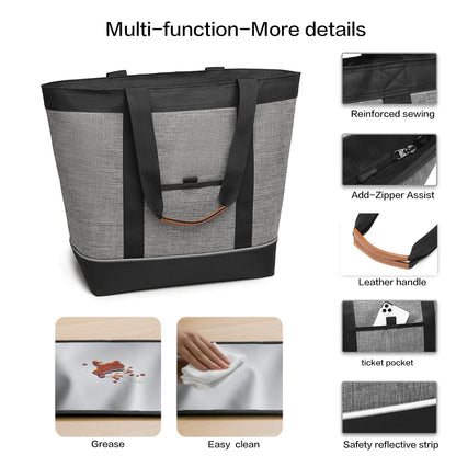 TIIOCTI Large Insulated Cooler Tote Bag, Reusable Grocery Cooler Bag, Collapsible Soft Cooler for Frozen Food, Picnic, Beach and Shopping, Grey