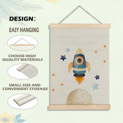 BearCake Boys Space Earth Nursery Wall Decor Art Poster Hanger Frame, Space Canvas Prints Framed Wall Decor for Classroom Toddler Boys Room Nursery Playroom, 12x16 Inch