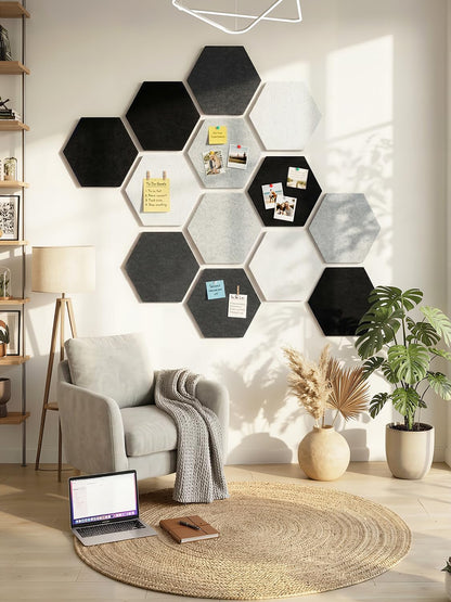 Uoisaiko 8 Pack Hexagon Felt Bulletin Board Tiles - 12" Large Thick Pin Board for Walls with 30 Push Pins, DIY Boards for Office Home School Decor, Aesthetic Hex Cork Board Alternative