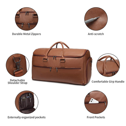seyfocnia Garment Bag with Shoe Pouch Carry On Convertible Travel Duffel Bag for Men Women, 2 in 1 Hanging Suitcase Suit Business Travel Bag, Brown