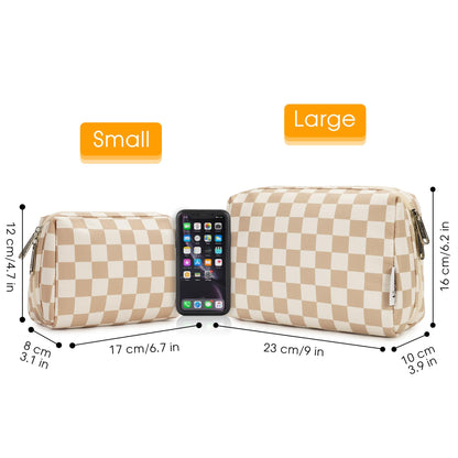 Narwey Small Checkered Makeup Bag for Purse Mini Cosmetic Bag Travel Makeup Pouch Zipper Pouch Cute Make up Bags with Compartments for Women Girls (Light Checkerboard, Small)