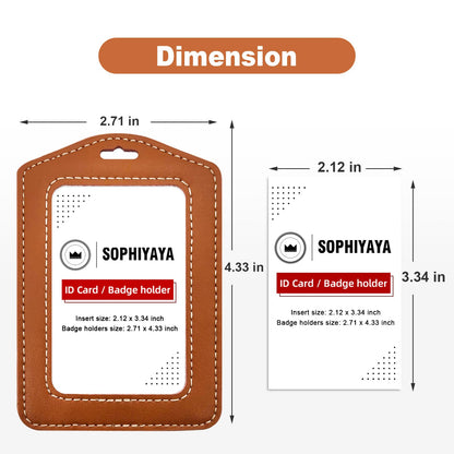2 Pack Genuine Leather Badge Holder, Key Card Holder, Vertical ID Badge Holder for Student, Teacher, Office, Work and Factory (Brown)