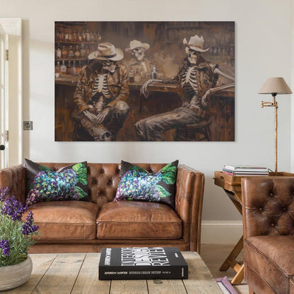 Skeleton Cowboy Saloon Trio Western Rustic Canvas Printing Wall Art Posters Prints Bohemian Aesthetic Bar Scene Oil Style Wall Decor for Living Room Bedroom Bar Office Den 12x18inch(30x45cm)