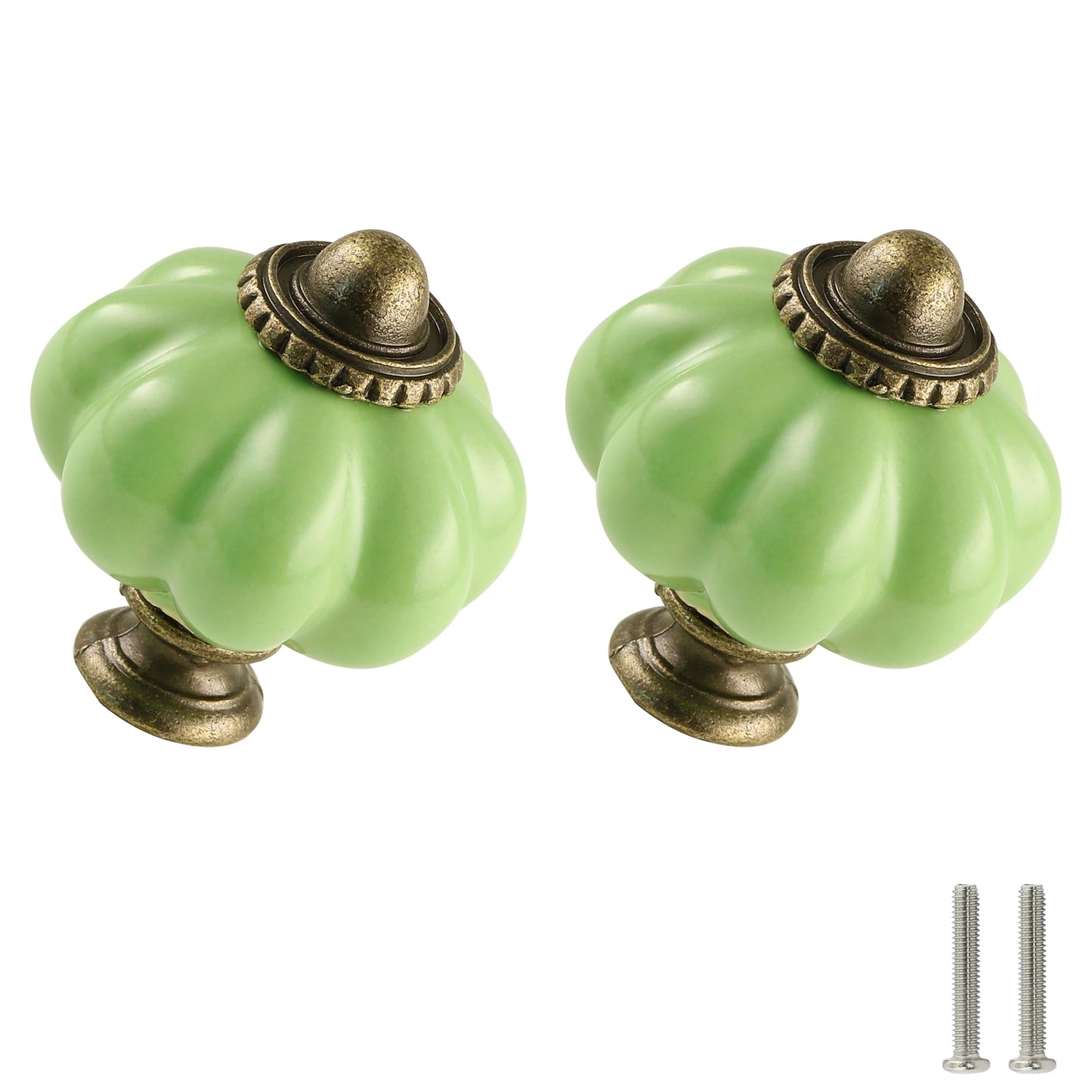 Zernmiarder Lime Green Pumpkin Knobs 12 Pack Ceramic Cabinet Knobs Vintage Drawer Pulls - Antique Dresser Pulls with Screws for Closet Drawer Cupboard Cabinet and DIY Home Project