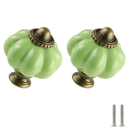 Zernmiarder Lime Green Pumpkin Knobs 12 Pack Ceramic Cabinet Knobs Vintage Drawer Pulls - Antique Dresser Pulls with Screws for Closet Drawer Cupboard Cabinet and DIY Home Project