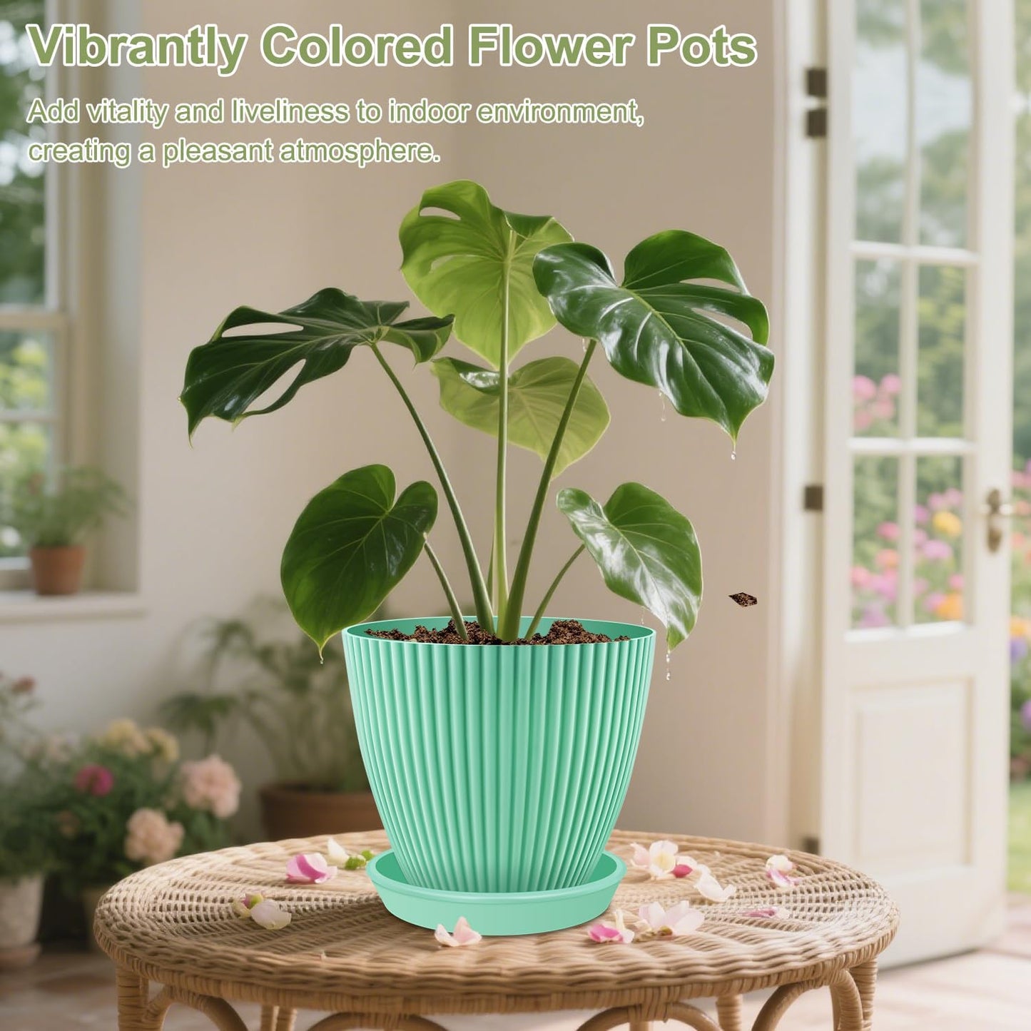 SupKing Large Plant Pots 7.5/6.7/6 Inch Set of 3, Plastic Flower Pots Planters with Drip Trays and Multi Mesh Drainage Holes Multicolor Nursery Planting Pot for Indoor Outdoor Garden Plants