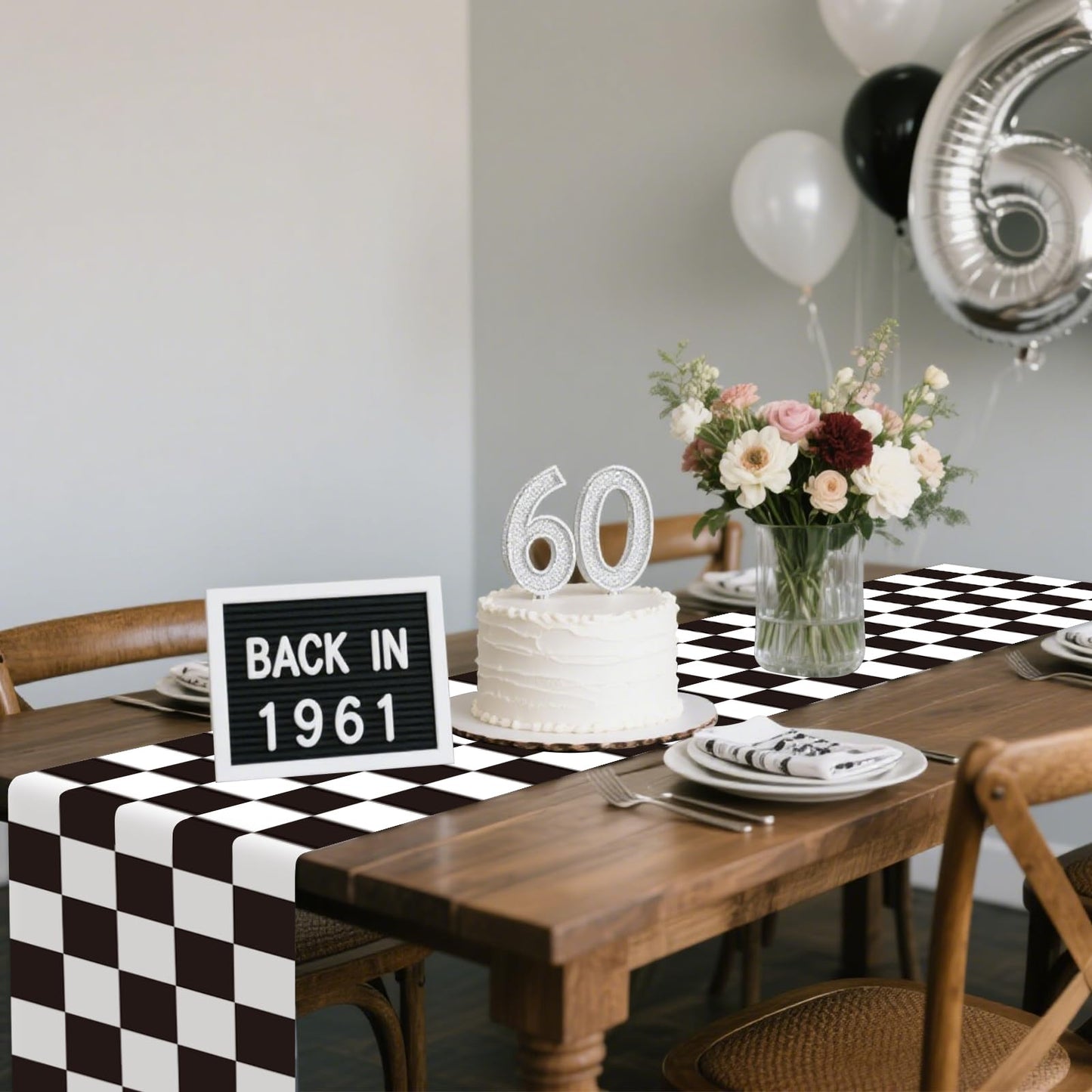 CHRORINE 2 Pcs Black and White Checkered Table Runners for Racing Cars Theme Birthday Party Boy Men Birthday Anniversary Decorations, Truck Theme Fast One Two Fast Decorations 13x108 Inches