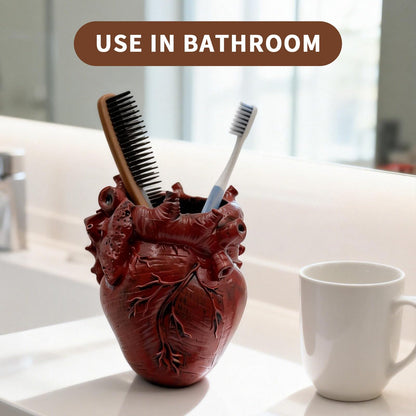 MealFlow Pro Anatomical Heart Pencil Holder, Resin Organ-Shaped Pen Cup Desk Organizer Decor, Makeup Brush Holder, Compact Desk Accessories Gift, Pen Holder for School, Office(RED)