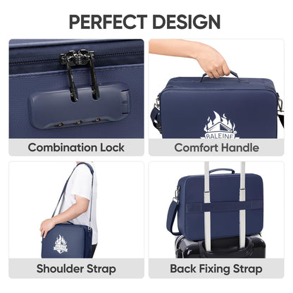 BALEINE Fireproof Document Box with Lock, Portable Fireproof Document Bag Waterproof Fire Proof File Boxes for Documents, File Organizer Box for Important Paperwork (Blue, 15''x11''x4'')