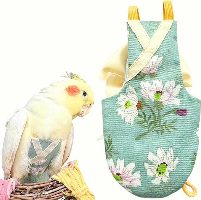 Bird Flight Suits Diapers, Parrot Flight Suits Diapers for Quaker Parakeets Cockatiels Conures Macaw African Grey, Bird Diaper, Parrot Clothes (Green A,Sulphur-Crested Cockatoo)