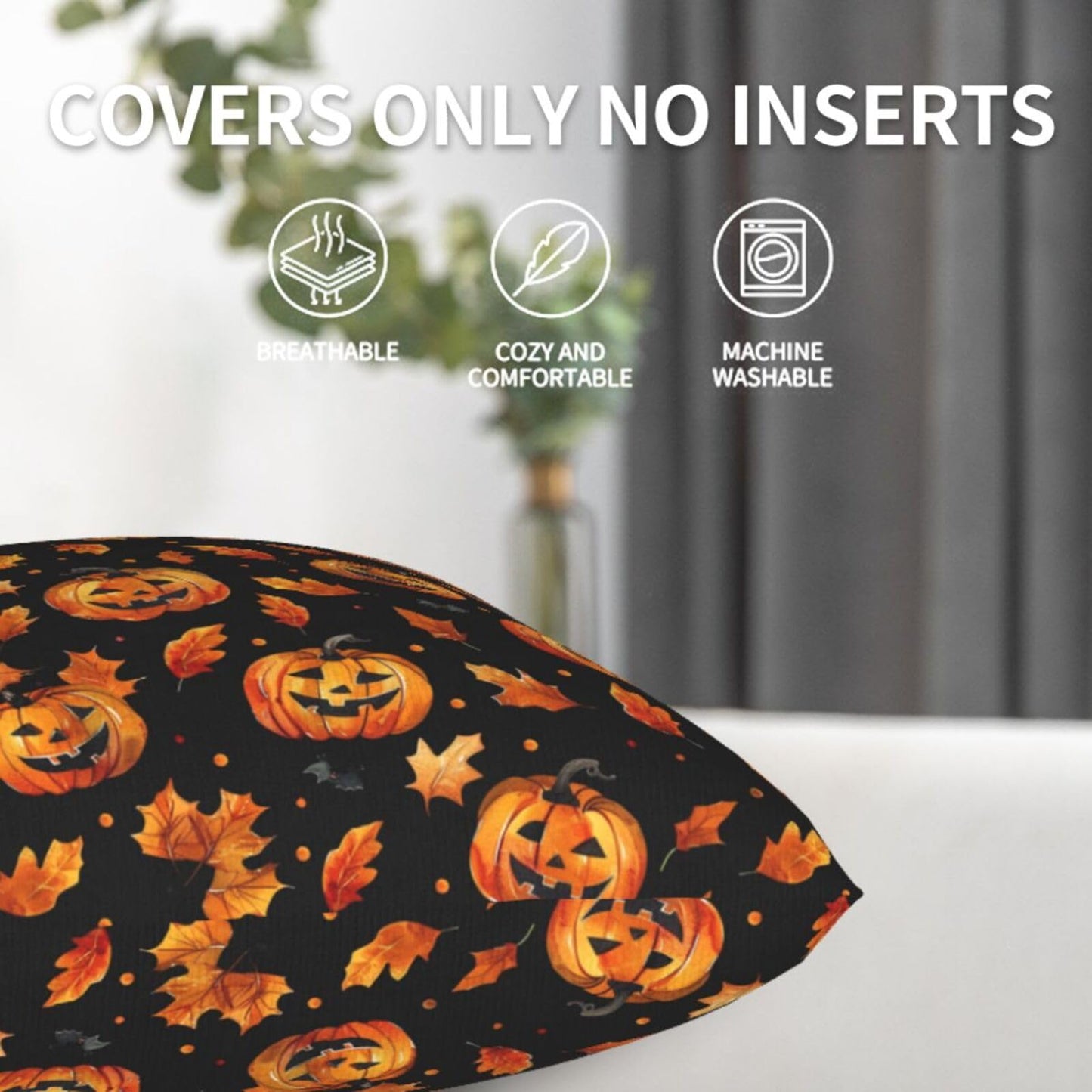 Famame Decorative Pillow Covers Set of 2 Halloween Scary Pumpkins Leaves Throw Pillows Cover 18x18 inch Square Pillowcase Couch Cushion Cases for Sofa Living Room Bedroom Home Decor