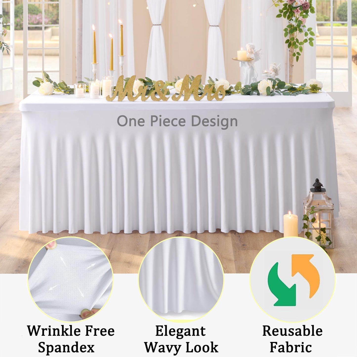 Htper 8 Pack Spandex Tablecloth for 6 Foot Rectangle Tables, Wrinkle Free Stretch Table Cloths 6ft Fitted Table Cover Desk Skirt for Parties Weddings Birthday Banquet Baby Shower