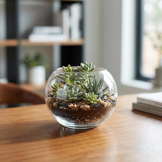 WGV Bowl Glass Vase, Diameter 5.1", Height 3.75", Open Width 3", (Multiple Sizes Choices) Clear Bubble Planter Terrarium Fish Bowl for Wedding Event Home Decor, 1 Piece (VBW0005)