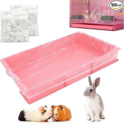 100 Pcs Disposable Cage Liners 19.7'' X 11.8'' - Clear, Plastic Toilet Film for Bunny, Hamster, Totoro, Hedgehog, Guinea Pig & Small Animal Habitats