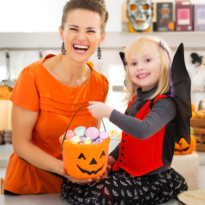 Jenaai 12 Halloween Trick or Treat Buckets Halloween Pumpkin Buckets Halloween Party Favors Pumpkin Face Candy Basket Plastic Pail Candy Bowl Holder with Handle or Party Decoration (Orange)