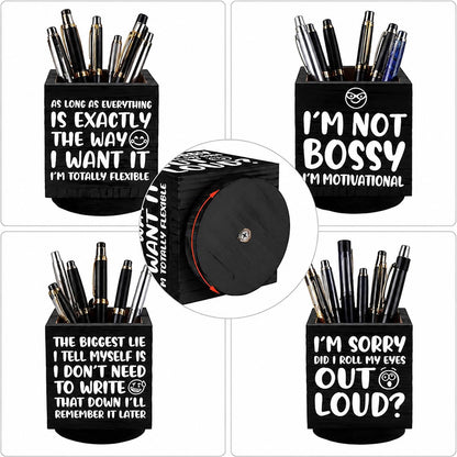 Outus Funny Coworker Gift Pen Holder for Desk, Sarcastic Office Desk Decor, Rotating Wooden Pencil Holder, Funny Office Gift for Women Men Boss Coworkers (Black)